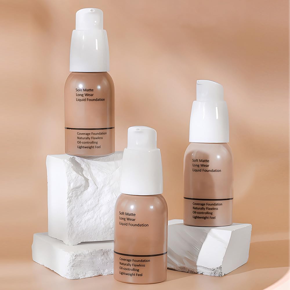 2Pcs Matte Liquid Full Coverage Foundation, Flawless Soft Matte 24HR Oil Control Full Coverage Foundation Makeup for Women, Long-Lasting Waterproof Full Coverage, 01#Nude (01+01, Pack of 2)