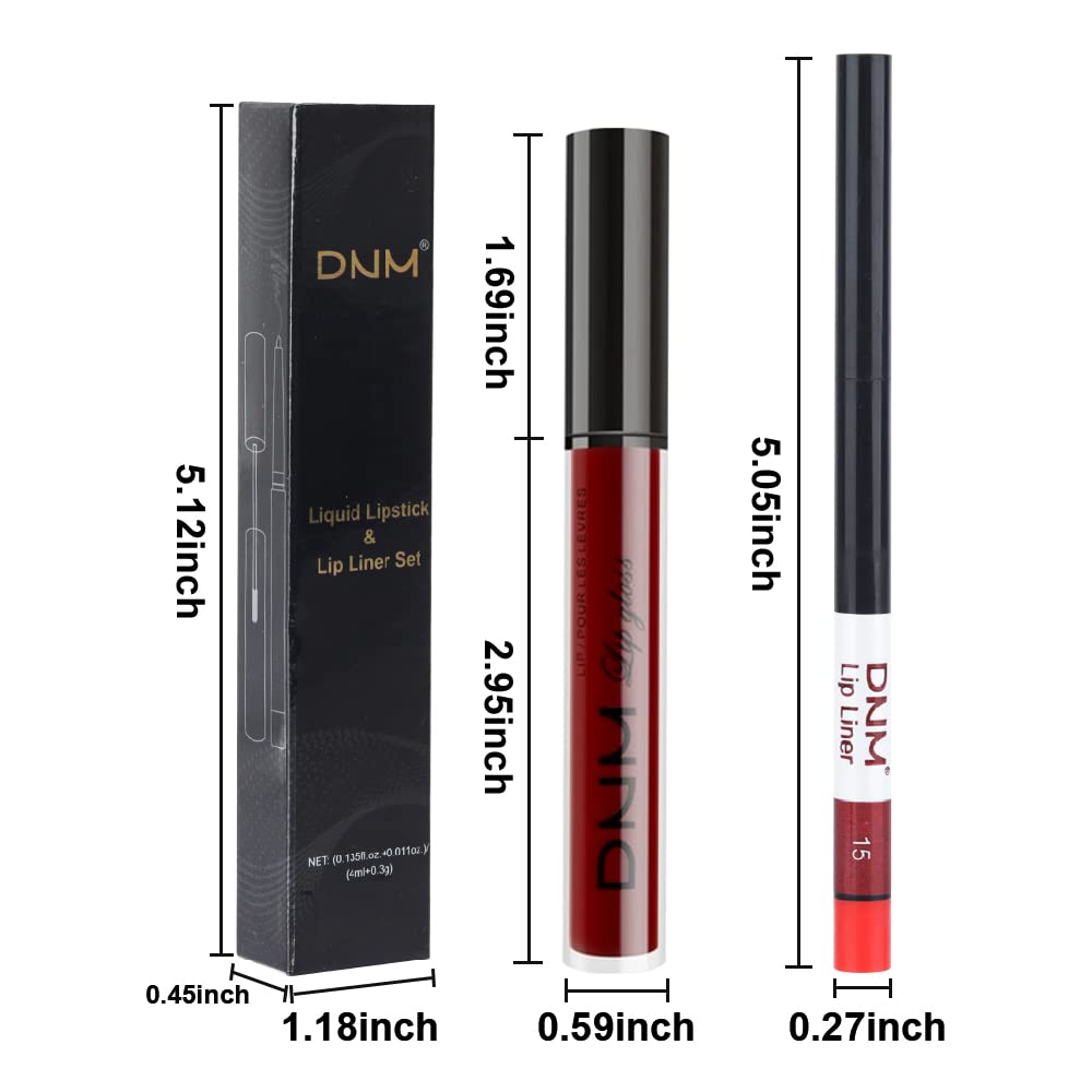 evpct 2Pcs Dark Red Maroon Matte Lipstick and Lip Liner Makeup Set for Women Dark Blood Red Liquid Matte Brown Lipstick Lip Liner Stain Long Lasting Waterproof Permanent Lipsticks 24 hours 15#