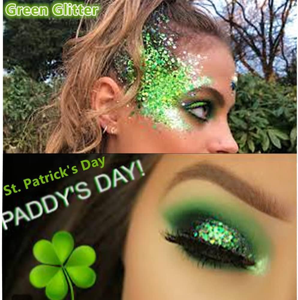 Go Ho Light Green Face Body Glitter,Sparkly Face Glitter Makeup,Light Green Face Paint Holographic Chunky Sequins Glitters for Eye Lip Hair Nails,Festival Rave Accessories