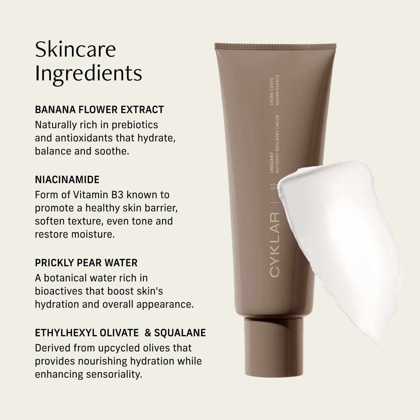 Nutrient Rich Body Cream. Crescent Fragrance Nourishing Moisturizer with Niacinamide and Banana Flower Extract. Deep Hydration, Thick Body Lotion, Dry Skin Cream for Women and Men, 8 Fl Oz