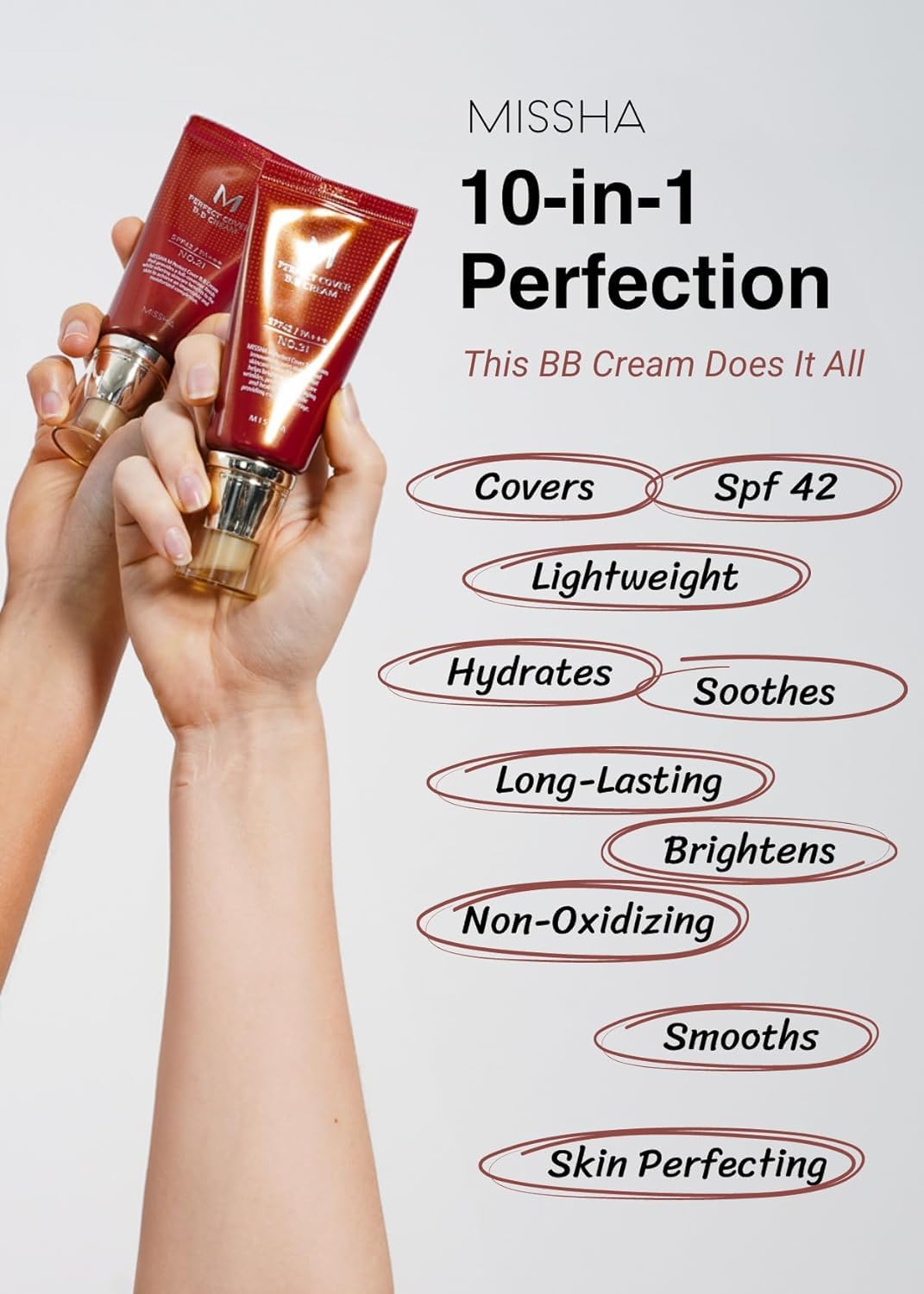 MISSHA M Perfect BB Cream No.23 Natural Beige for Light with Neutral Skin Tone SPF 42 PA +++ 1.69 Fl Oz - Tinted Moisturizer for face with SPF