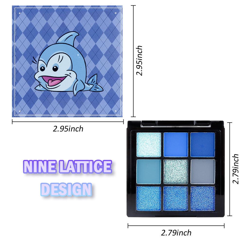 9 Colors Blue Smoky Matte Shimmer Eyeshadow Palette with Mirror for Eye Makeup,High Pigmented Eye Shadow Primers Powder Palet de sombras de ojos