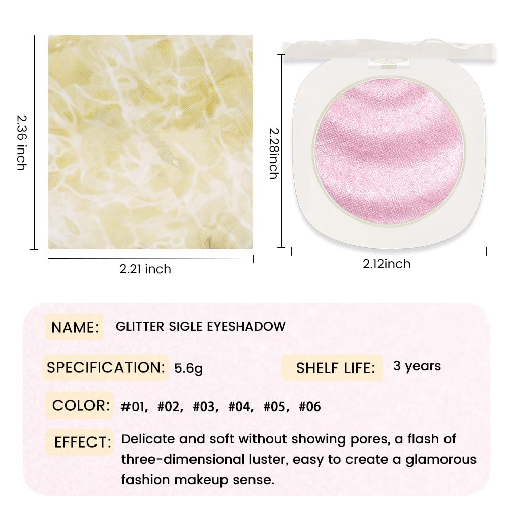 Pink Shimmer Glitter Sparkling Monochrome Eyeshadow Palette,Metallic Single Eye Shadow Palette for Older Women,Long Lasting Naturing-Looking Eye Makeup