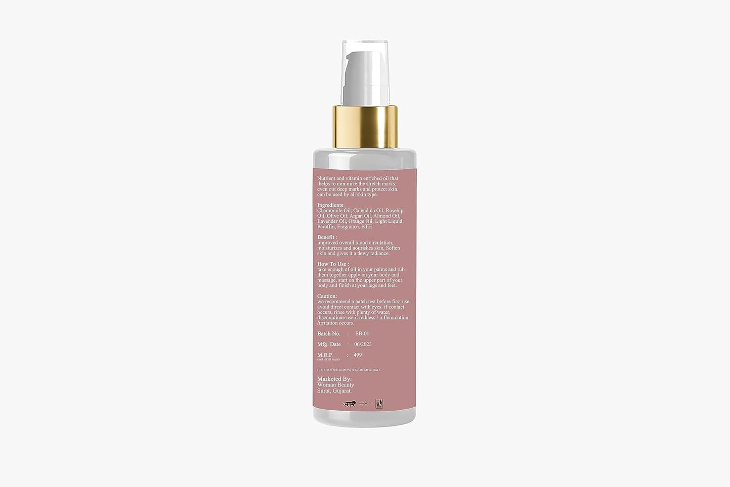 Stretch Care Oil to Minimize Stretch Marks & Even Out Skin Tone with Rosehip Calendula & Sea Buckthorn Oils No Parabens, Silicones, Mineral Oil