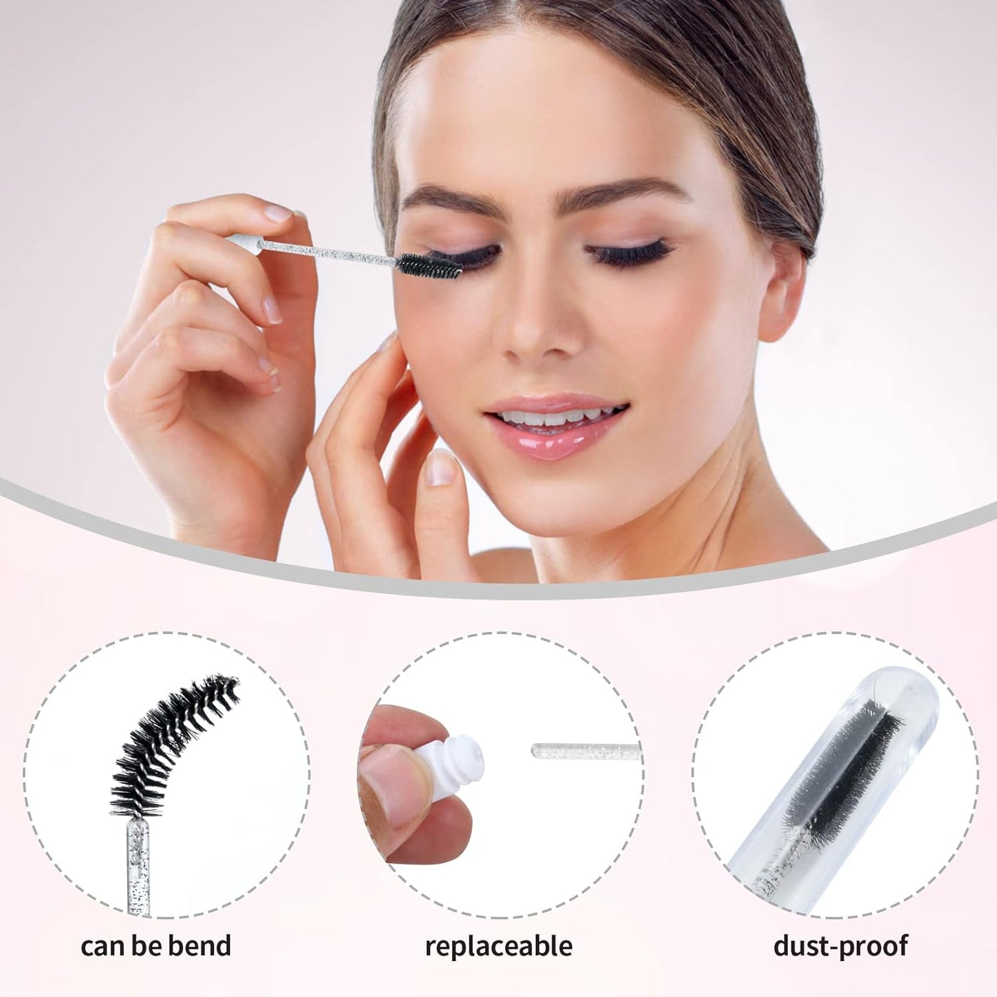 50 Pcs Lash Shampoo Bottle Brushes Set 10 Empty Foam Pump Dispensers 10 Label Stickers 10 Mascara Wands and Tubes 10 Cleansing Brush 10 Bag for Eyelash Extensions Aftercare(Black)