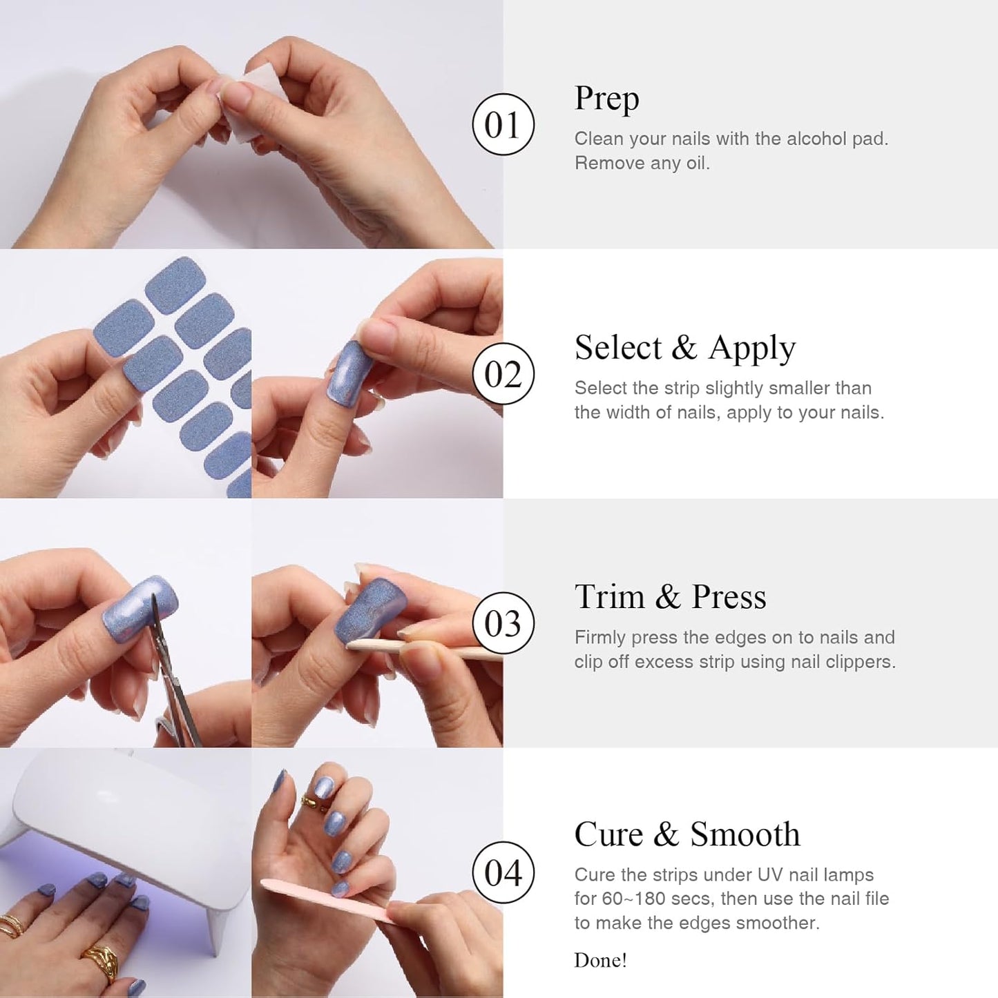 Semi Cured Gel Nail Strips, 20 PCS Gel Nail Stickers Work with UV Light, Gel Nail Wraps, Salon Quality & Easy to Use - Midnight Floral