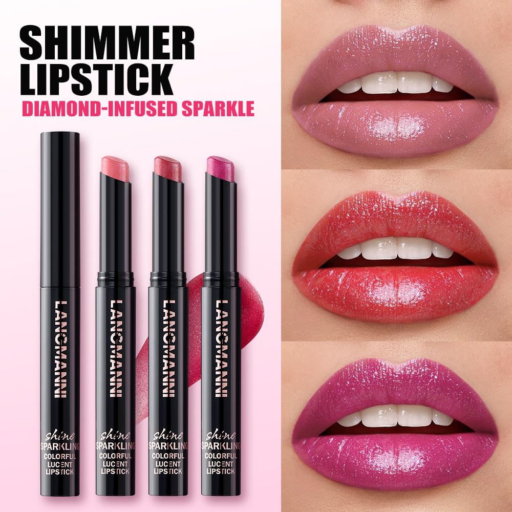 Jolilab 6Pcs Sparkling Lipstick Lip Gloss Long Lasting Waterproof Moisturizer Lip Balm Glitter Shimmer Metallic Lipstick, Diamond Shiny Bold Glow Goth Lipstick for Women Girls,Non-sticky(E#5-10)