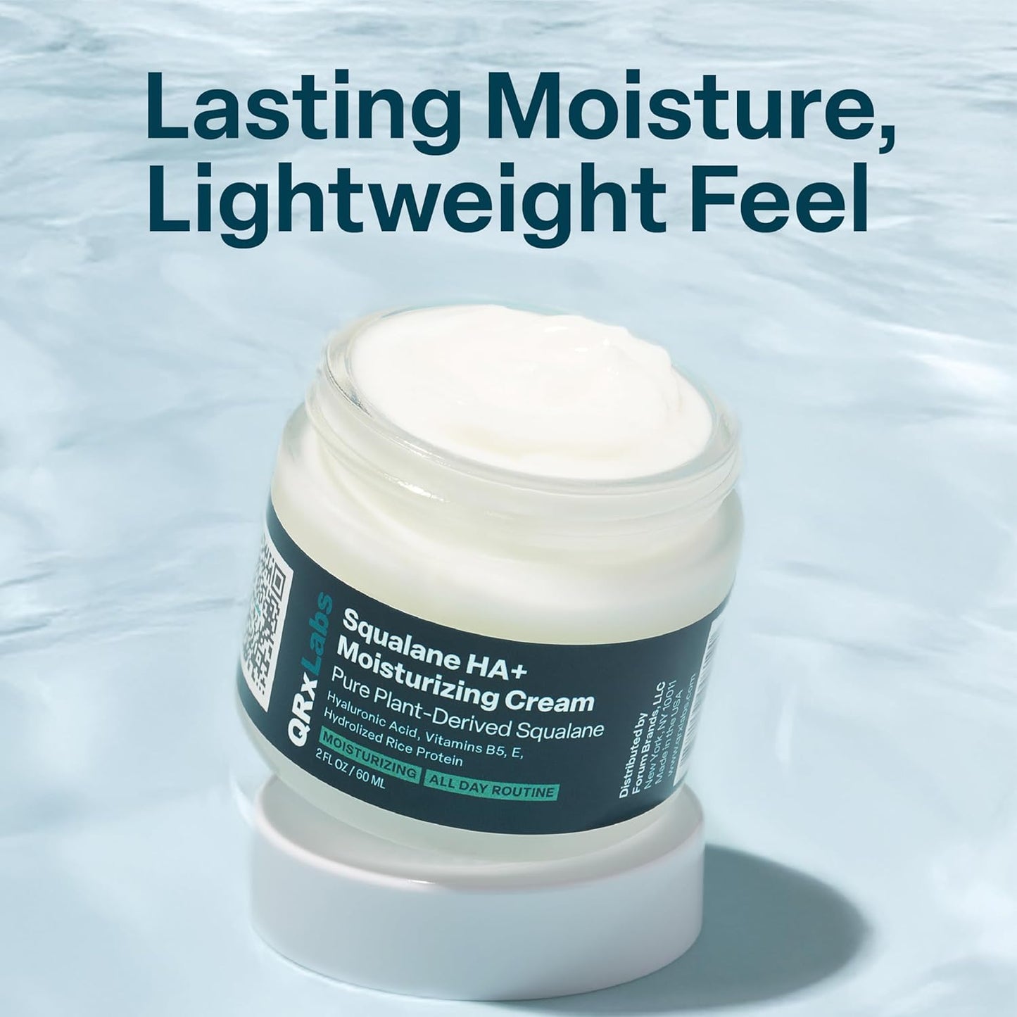 QRxLabs Plant-Based Squalane Moisturizer Cream - 2 fl oz (60 mL) - Face & Body Hyaluronic Acid Moisturizer