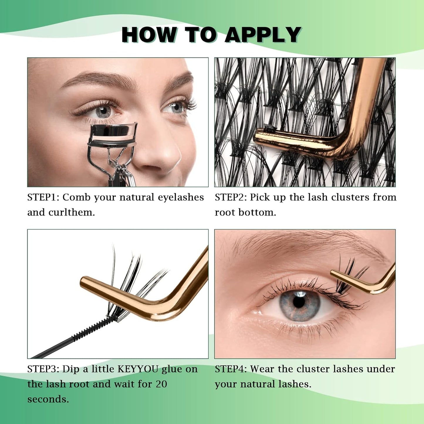 Lash Clusters 300pcs Individual Lashes 30D 0.07D Curl 16mm DIY Eyelash Extension KEYYOU Large Tray Volume Soft&Natural Cluster Lashes(30D-0.07D,16)