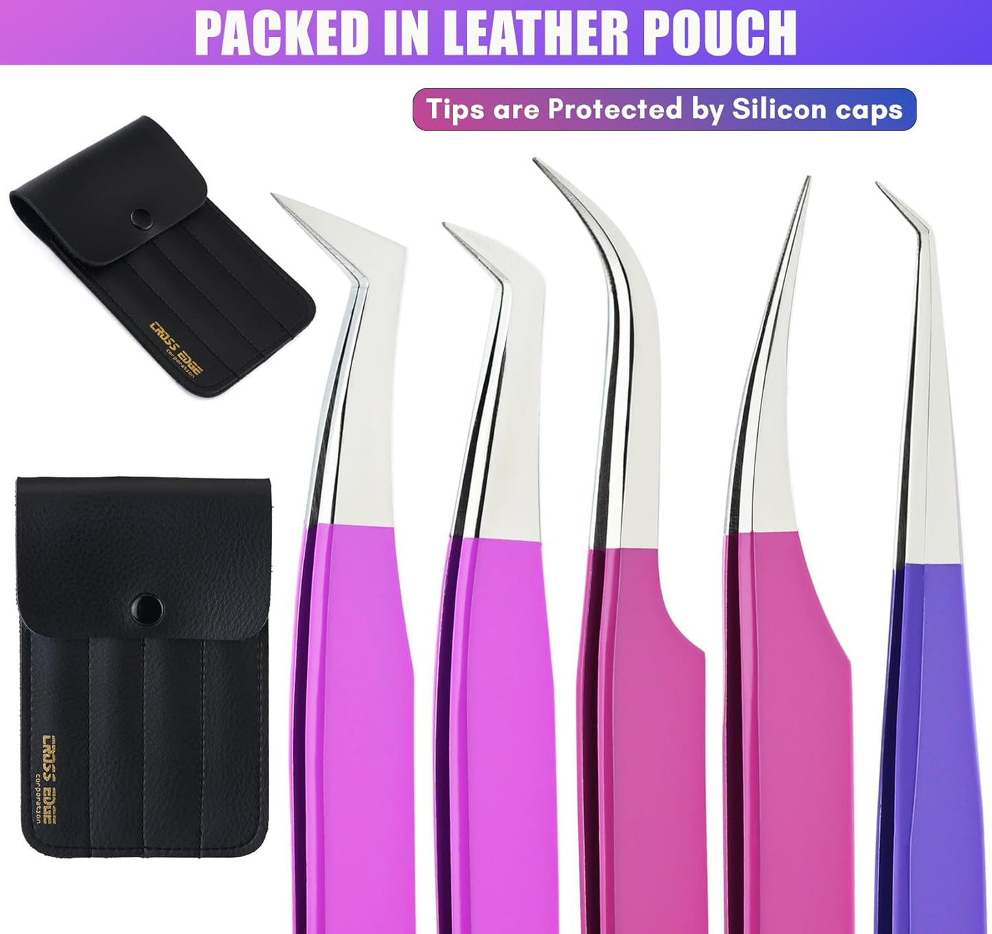 Fiber Tip Lash Tweezers Eyelash Extension Tweezers set for Lash Extensions Precision Boot Volume Eye lash Extensions Tweezers Steel Curved Isolation Tweezer fiber grip tweezers (5pcs)