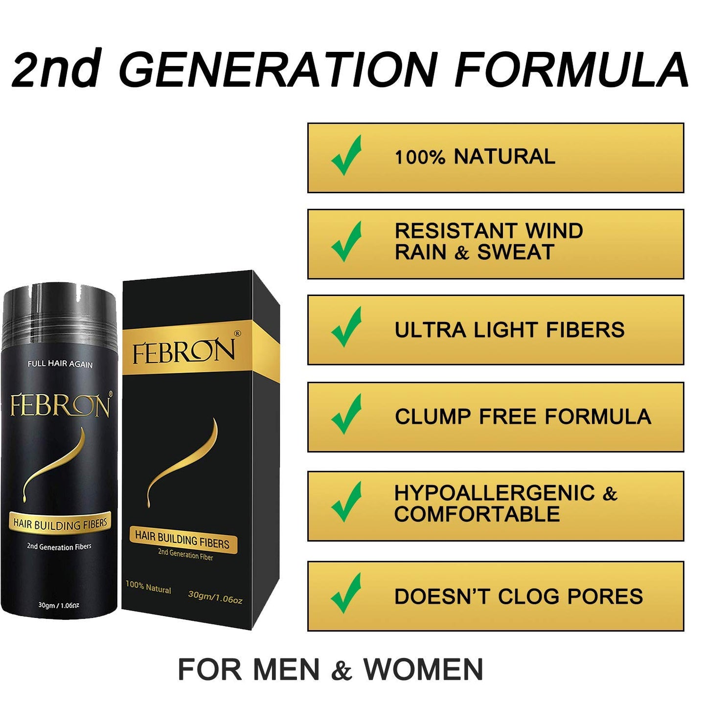 FEBRON Hair Fibers For Thinning Hair WHITE For Women & Men Hair Loss Concealer Hair Powder Volumizing Based 100% Undetectable & Natural - Bald Spots Filler (30 Gram, White)