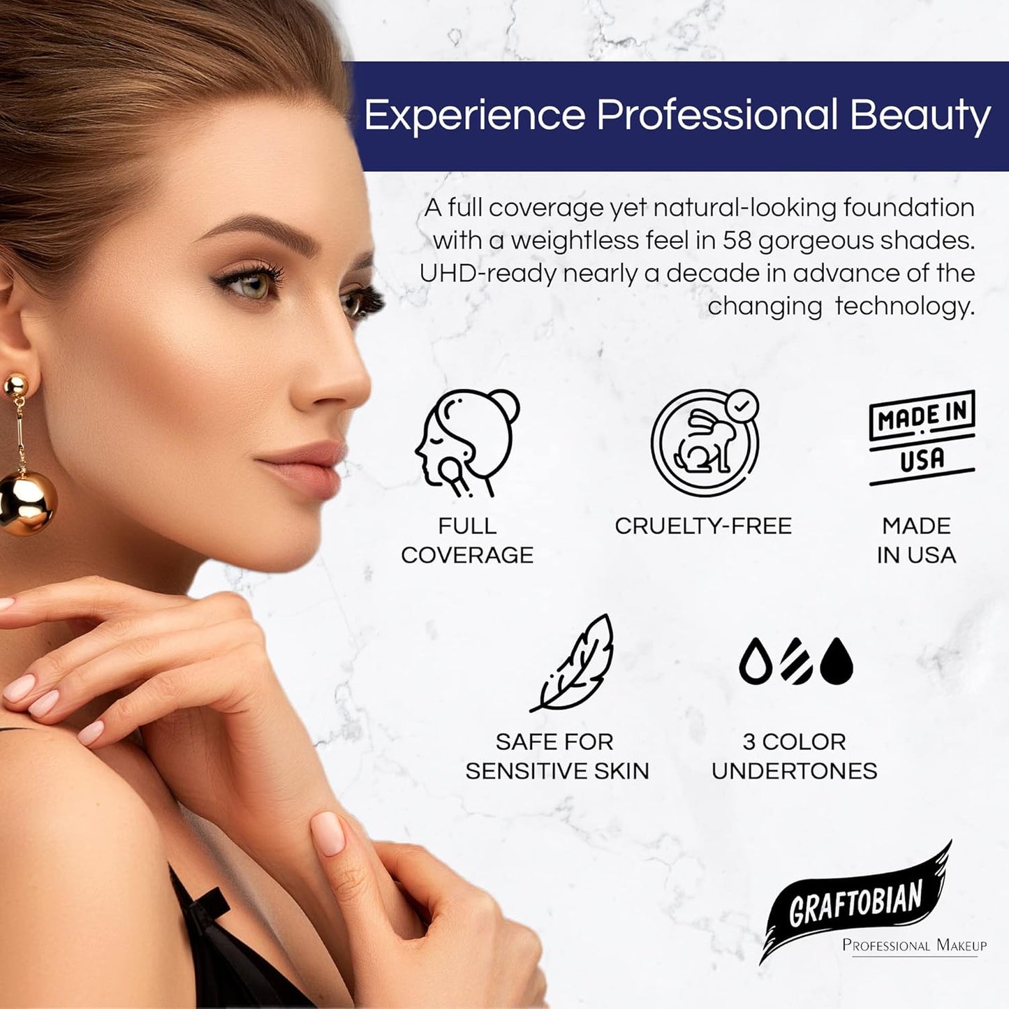 Graftobian HD Glamour Crème Foundation 1/2oz, Weightless Full Coverage Makeup, 65 Inclusive Shades, For All Skin Types, Natural or Full-Glam Looks, For Professionals and Beginners, Pecan