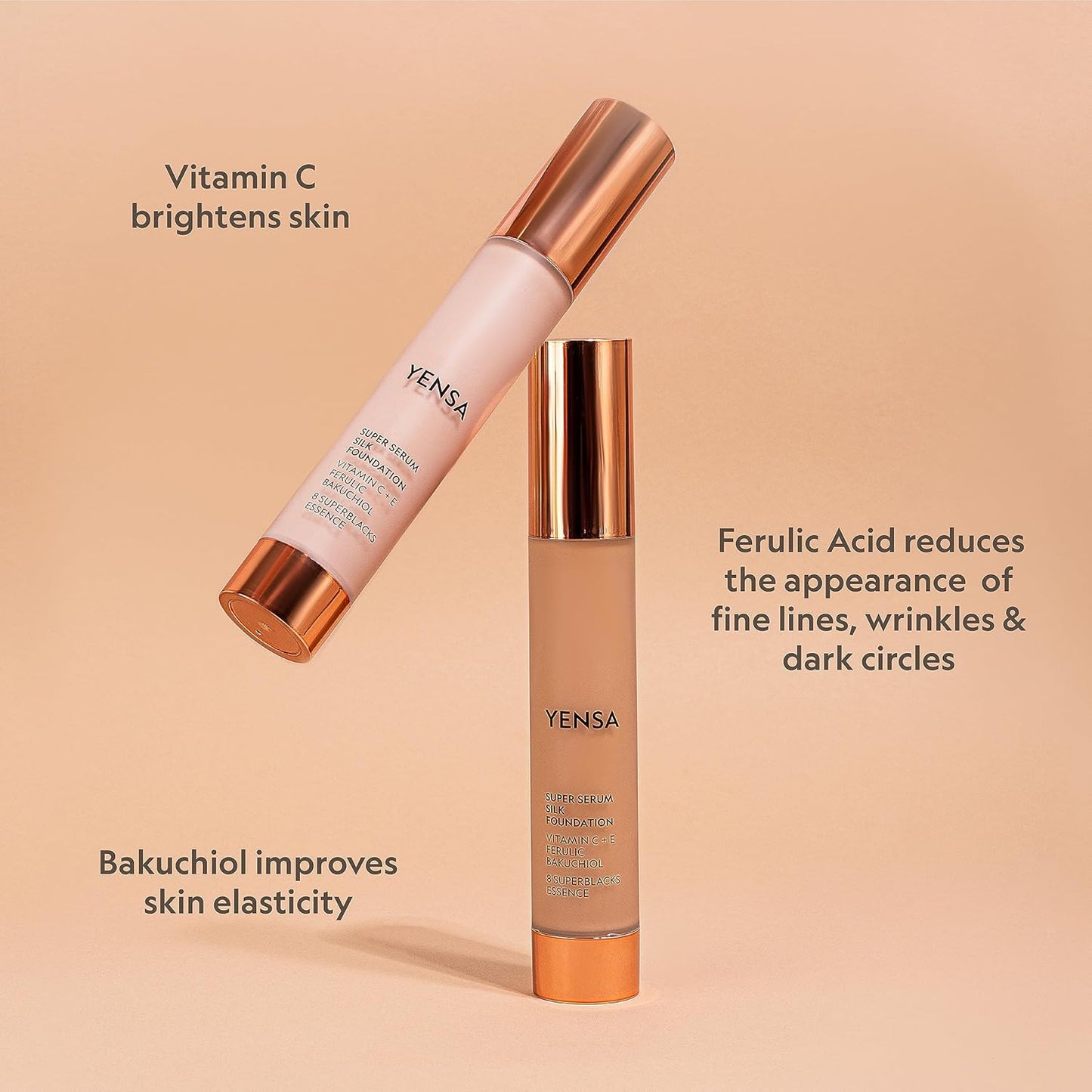 YENSA Super Silk Foundation - Full Coverage, Age-defying complex of Vitamin C, E, Ferulic, and Bakuchiol Oil (Deep 2) 1.0 fl oz