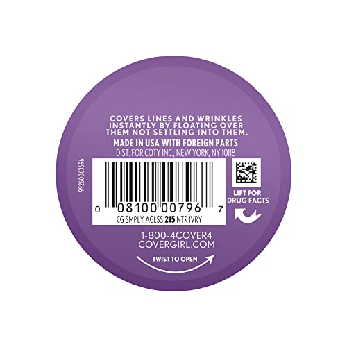 COVERGIRL Simply Ageless Instant Wrinkle Defying Foundation, SPF 28, Hyaluronic Complex & Vitamin C - 215 Natural Ivory, Pack of 1