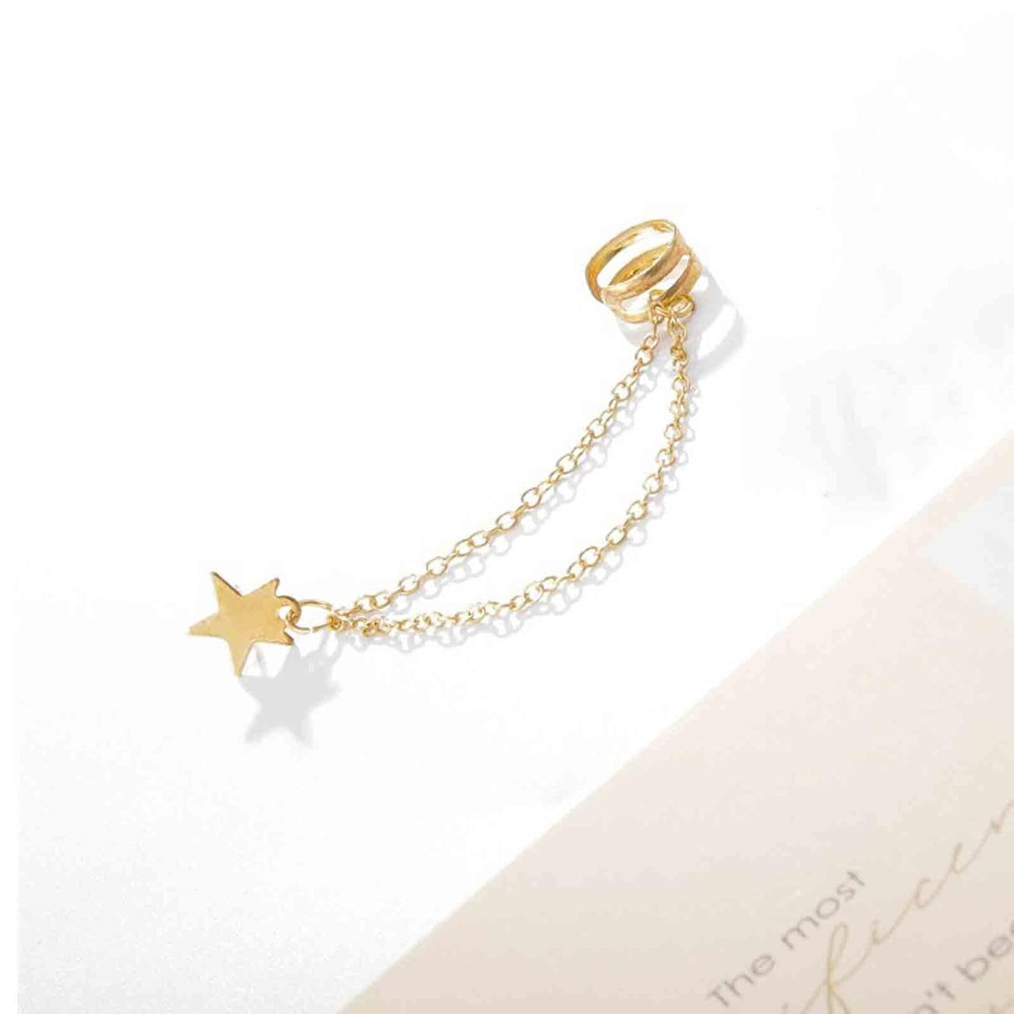Boho Star Cartilage Chain Earrings Gold Long Chain Dangle Earrings Minimal Ear Cuff Chain Earrings Helix Lobe Chain Earrings Jewelry for Women and Girls