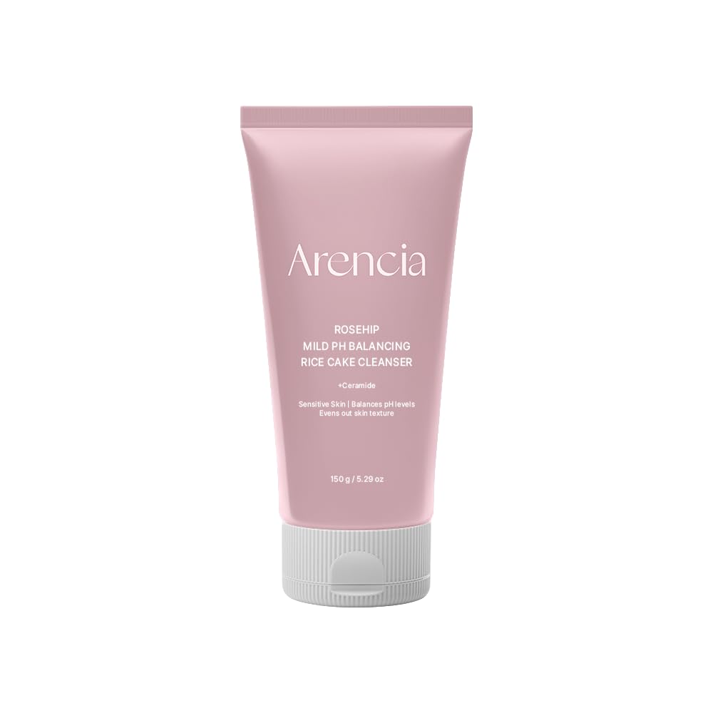 Rosehip Rice Cake Cleanser, pH Balancing Face Wash with Ceramide for Sensitive Skin, 5.29 oz
