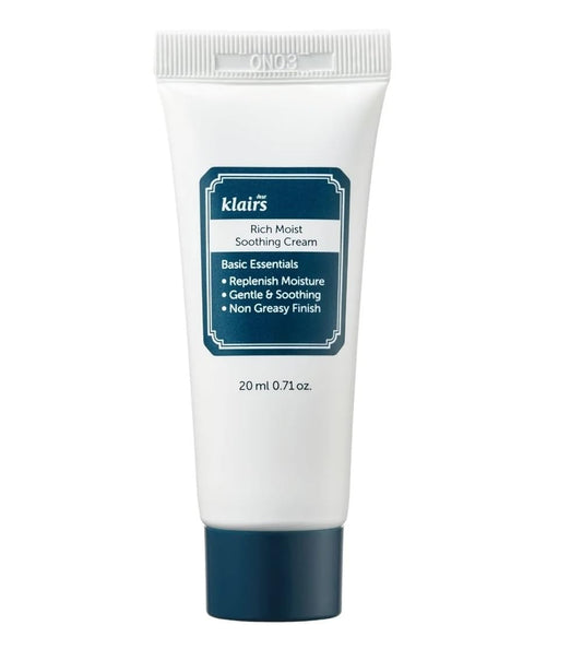 DearKlairs Rich Moist Soothing Cream 20ml, Repair Skin Barrier, Sensitive Skin, Hypoallergenic, Centella Asiatica, Ceremide, Moisturizer, Hydration, Protective layer Beta Glucan, Non-sticky, K-beauty