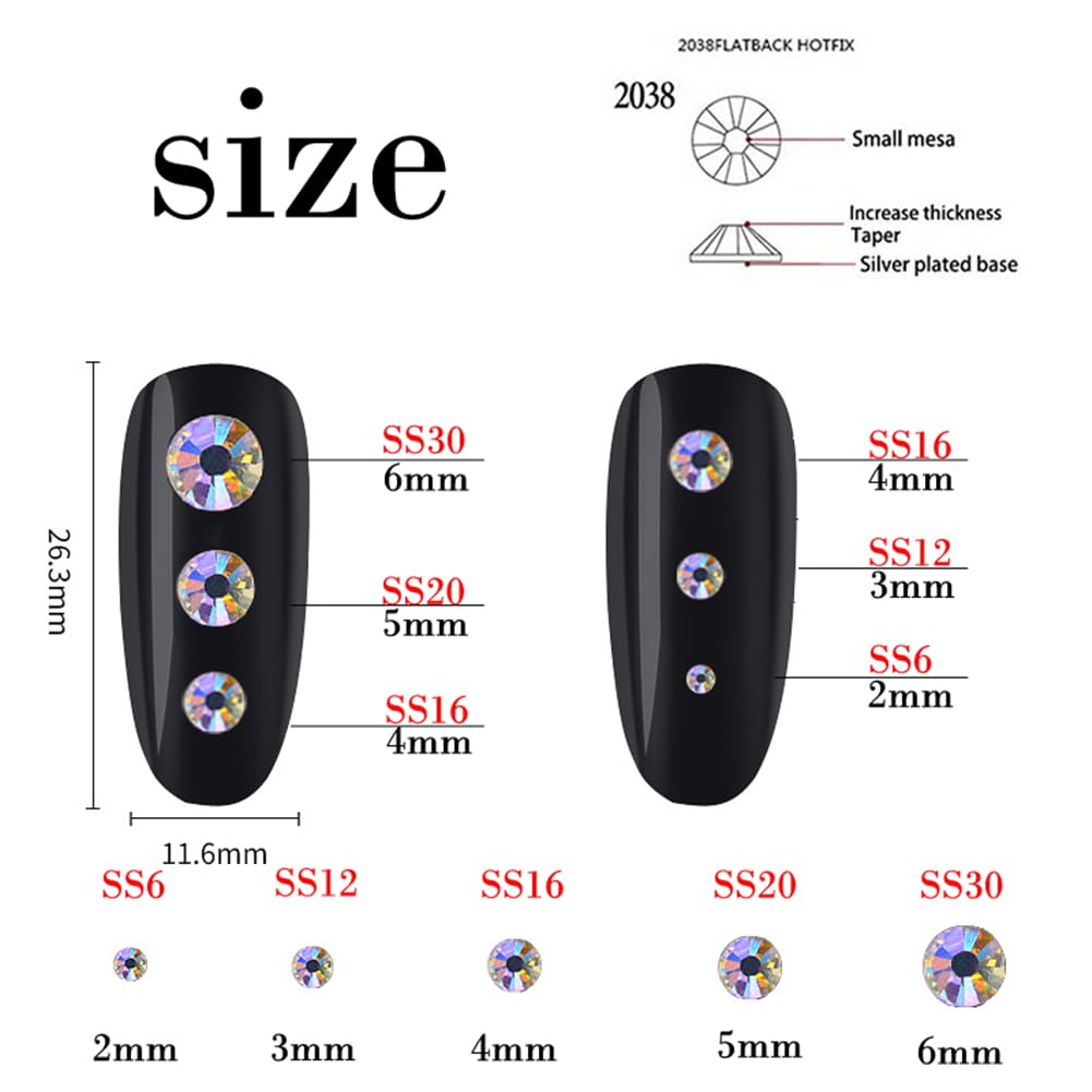 3000 Pieces SS6 2mm Flatback Rhinestones Clear Glass Round Gems Crystals for Nail Art DIY Crafts Clothes Shoes Bags （Sapphire）