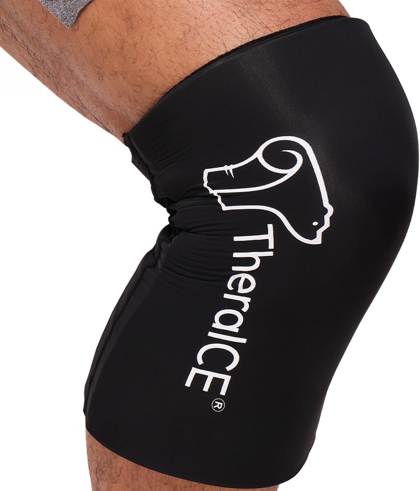 TheraICE Knee Ice Pack Wrap Compression Sleeve for Injuries, Reusable Gel Cold Packs Brace Also for Elbow, Ankle & Calf - Flexible Cold Wrap Recovery for Meniscus, ACL, MCL Pain Relief (L)