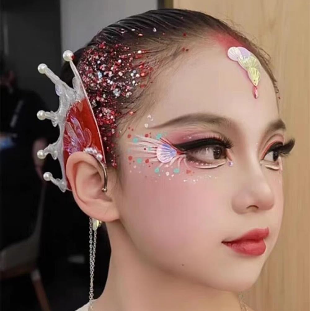 Go Ho Red Face Body Glitter,Singer Concerts Red Face Paint Glitter Makeup,Holographic Chunky Sequins Glitters for Eye Lip Hair Nails,Festival Rave Accessories,52g