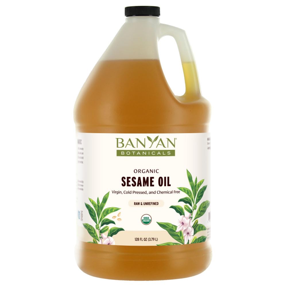 Banyan Botanicals Sesame Oil – Organic & Unrefined Ayurvedic Oil for Skin, Hair, Oil Pulling & More – Multiple Sizes – 128oz. – Non GMO Sustainably Sourced Vegan
