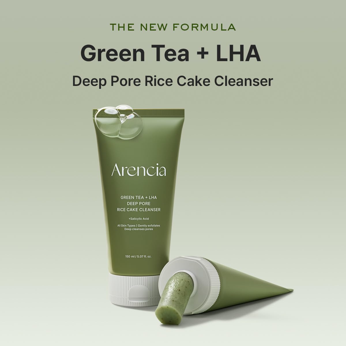 Salicylic Acid, Green Tea + LHA Deep Pore Rice Cake Cleanser – Deep Pore Cleansing, Acne Face Wash, Blackhead Remover, 5.07 fl oz