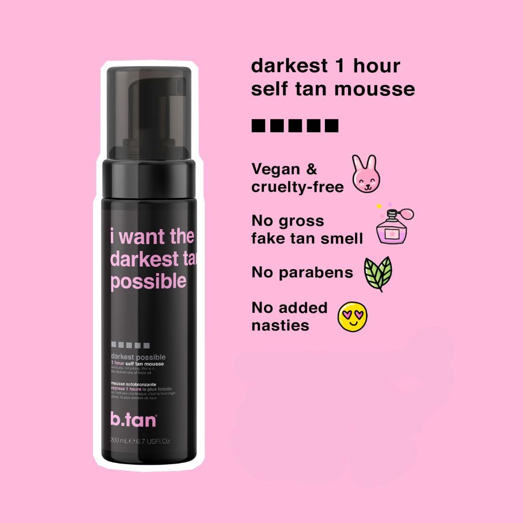b.tan Ultra Dark Self Tanner Mousse Bundle | I Want The Darkest Tan Possible - Fast, 1 Hour Express Sunless Tanning Foam, Golden Bronzing Glow, Face & Body, No Fake Tan Smell, 6.7 Fl Oz, Pack of 2
