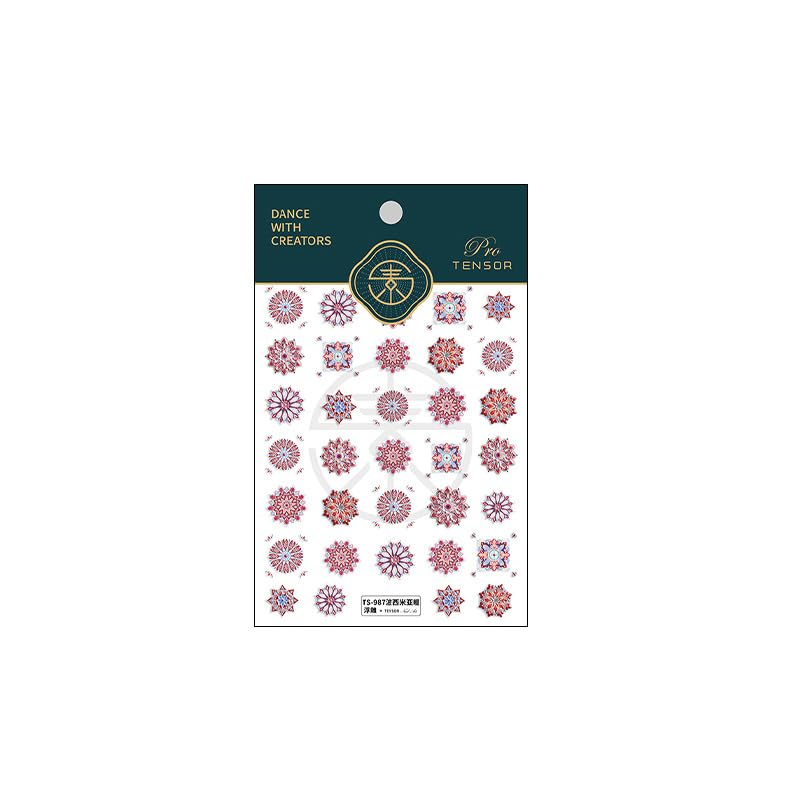 5D Embossed Nail Stickers Boho Nail Art Stickers for Nail Designs Red Bohemia Self-Adhesive Nail Art Decals for Women Girls Nail Art Decoration 1 Sheets (1, Red Bohemia)