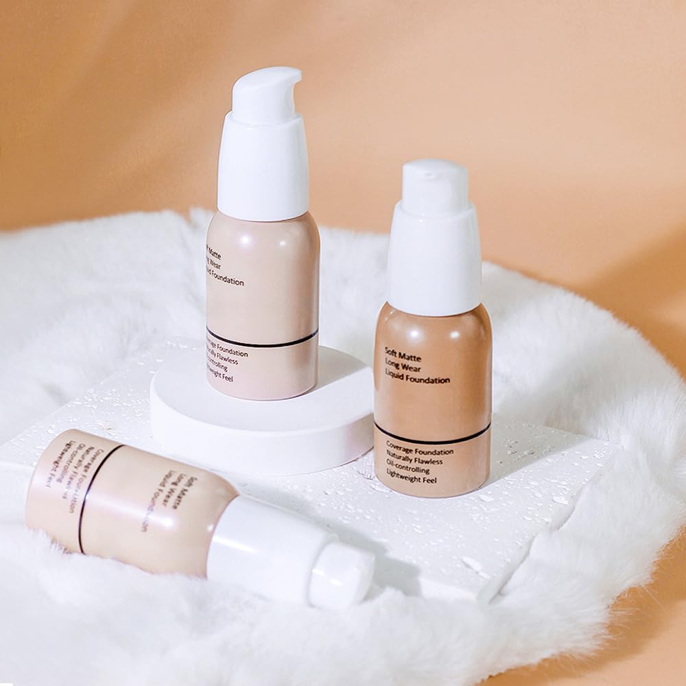2Pcs Matte Liquid Full Coverage Foundation, Flawless Soft Matte 24HR Oil Control Full Coverage Foundation Makeup for Women, Long-Lasting Waterproof Full Coverage, 03# Buff Beige (03+03, Pack of 2)
