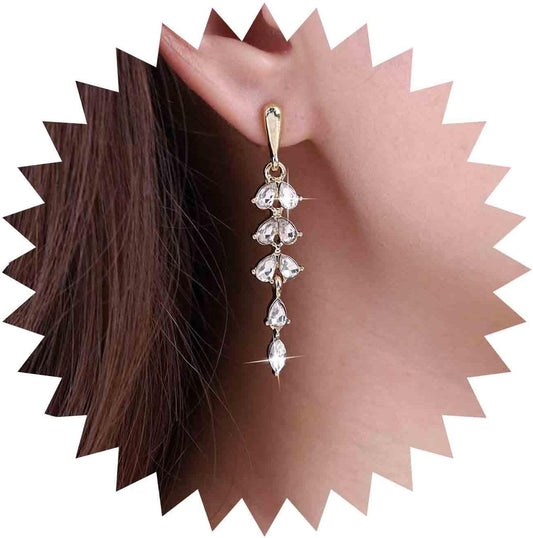 Vintage Crystal Drop Earrings Crystal Wedding Rhinestone Earrings Long Rhinestone Dangle Earrings Gold Cz Chain Tassel Earrings Jewelry for Women