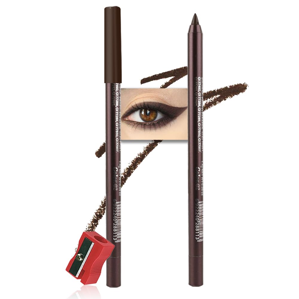 evpct Brown Eyeliner Pencils for Eyes, Dark Brown Colored Eye Liner Pencil Pen Makeup Waterproof Smudge Proof, Colored Gel Waterline Eyeliner Liquid, Face Eye Paint Stick Lipstick Halloween Makeup 02