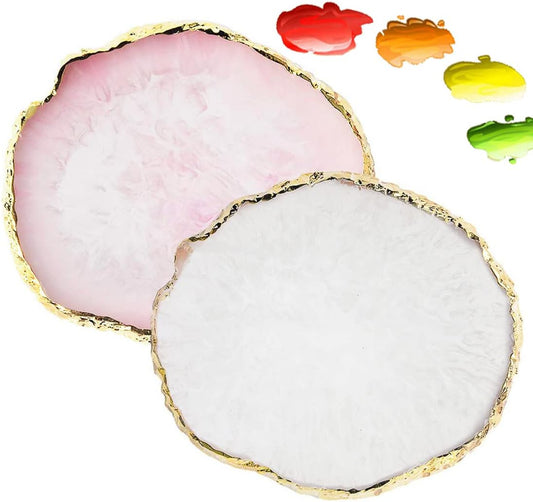 2 Pack Resin Nail Art Palette, Nail Painting Mixed Color Palette, Gilded Edge Nail Gel Color Makeup Display Board Pallet (White+Pink)