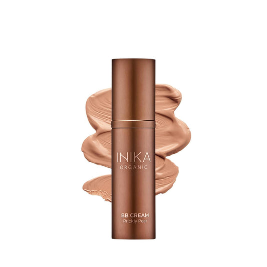 INIKA Organic BB Cream Foundation - Vegan Makeup with Hydrating Prickly Pear, Jojoba, and Pomegranate Seed Oil - Lightweight Glow for Balanced Skin Tone, Tan, 1 fl oz