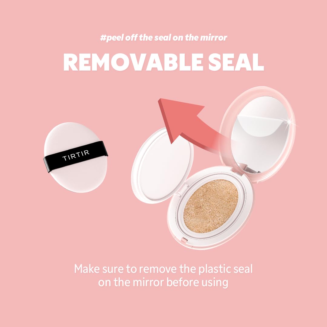 TIRTIR Mask Fit All Cover Pink Cushion Foundation | High coverage, Velvety Matte Finish, Lightweight, Flawless, Corrects Redness, Korean Cushion (#21W Natural Ivory, Full Size, 0.63 Fl Oz)