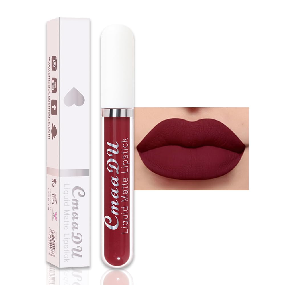 evpct 1Pcs Plum Red Liquid Matte Lipstick Lipgloss Set for Women, labiales mate 24 horas originales matte larga duracion 24 Hour Lipstick Lip Stains Long Lasting Waterproof 24, 06#