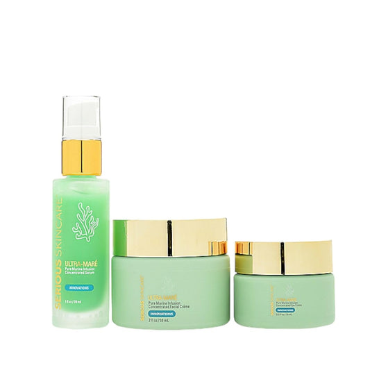 Serious Skincare Ultra-Mare Pure Marine Infusion Trio – Ultra-Mare Serum 1 oz, Ultra-Mare Facial Cream 2 oz. & Ultra-Mare Eye Cream .5 oz – Anti-Aging – Algae and Plankton extracts