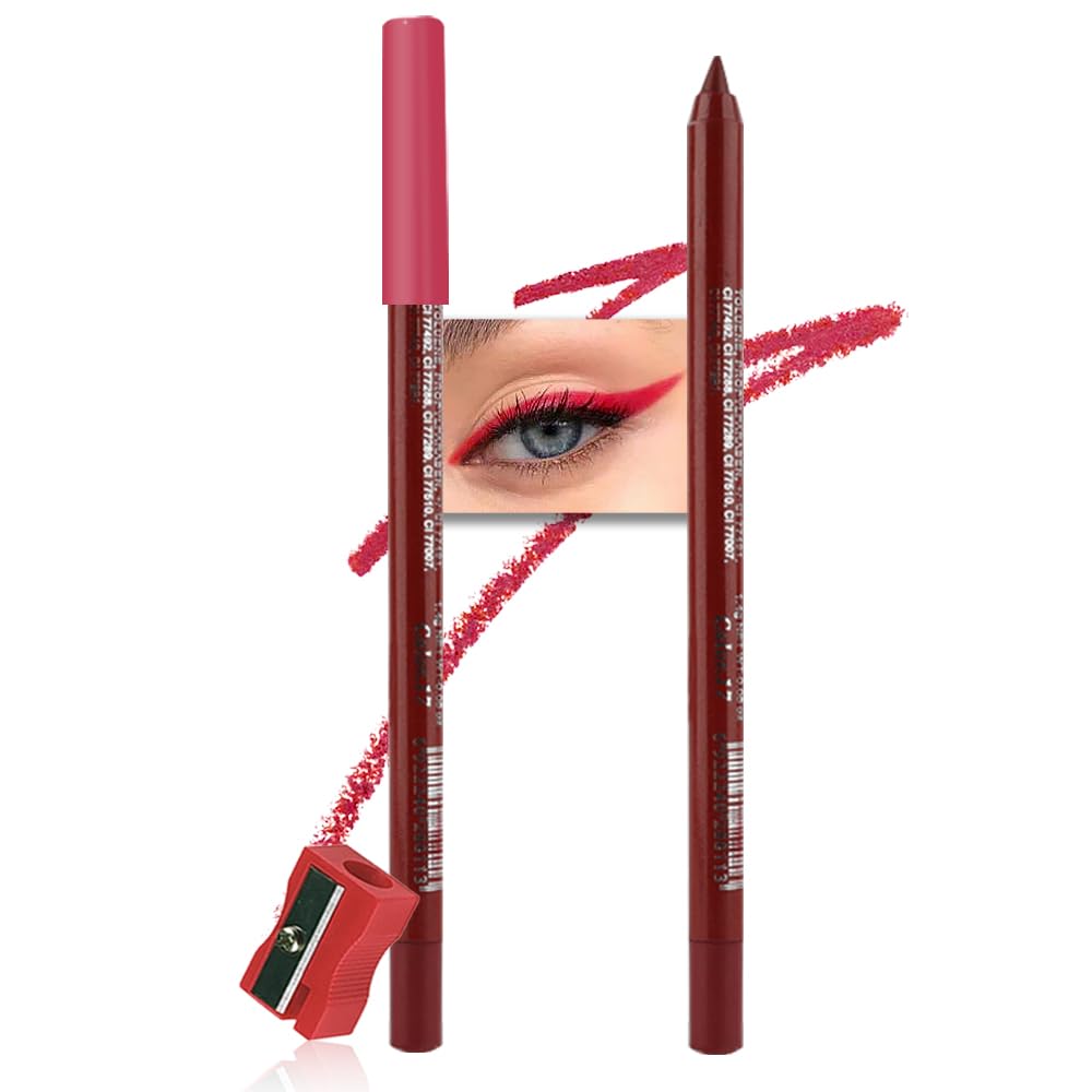 Kaely Gel Eyeliner Pencil for Women, True Red Eye Liner Waterproof Smudge Proof with Sharpener, Waterline Eye Makeup Liners, delineador de ojos contra el agua, Vegan & Cruelty-Free, 17