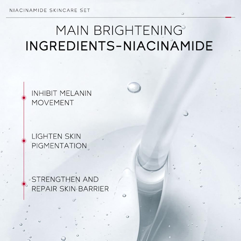 Niacinamide Skincare Set: 4pcs Beauty Kit with Cleanser, Toner, Serum, & Facial Cream - Hydrates & Evens Skin Tone - TSA-Friendly Travel Sizes, Perfect Gift for Women, Moms, & Teens