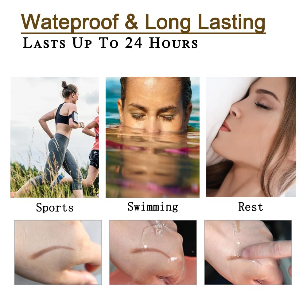 Waterproof Eyebrow Pen - Microblading Tattoo Brow Pencil, 24 Hours Long Lasting, Creates Natural Looking (Brunette - 2 PCS)