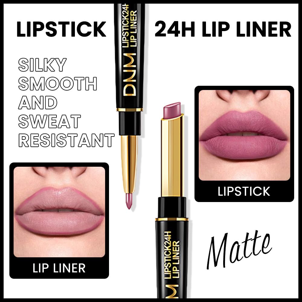 Kaely 2-in-1 Light Plum Rose Matte Lip Liner & Lipstick Combo Set Kit for Women, Magic Neutral Lipstick 24 Hours Original Lips Liner Pencil Stain Makeup Long Lasting Waterproof 24
