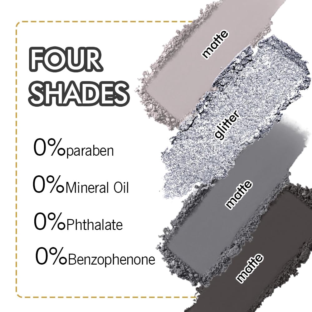 4 Colors Eyeshadow Makeup Palette,Black Gray Natural Neutral Nude Smoke Eye Shadow Palette with Mirror,Long Lasting Naturing-Looking,Waterproof,Travel Size