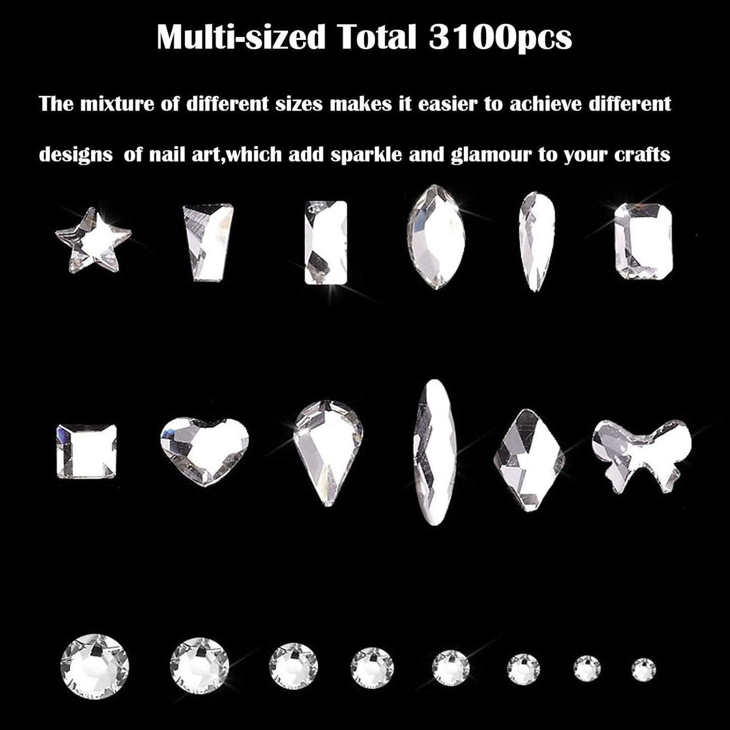 Nail Rhinestones Kit, Nail Art Decorations with Wax Pencil Flat AB Rhinestones Kit DIY Crafts Gemstones for Nail, Shoes, Clothes, Jewels (600 Gold diamonds + 2500 flat rhinestones)