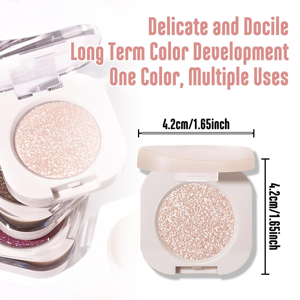 2Pcs Glitter Shimmer Sparkle Eyeshadow Palette Makeup, Light Brown Pearl White Glitter Shimmer Metallic Holographic Multichrome Cream Iridescent Single Monochrome Eye Shadow Makeup