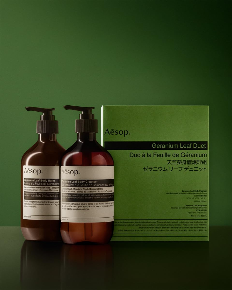 Aesop Geranium Leaf Duet | Gel Body Cleanser & Body Balm | Aromatic Pairing For Cleansed and Supple Skin | Paraben-Free, Cruelty-Free & Vegan |16.9 oz + 16.5 oz