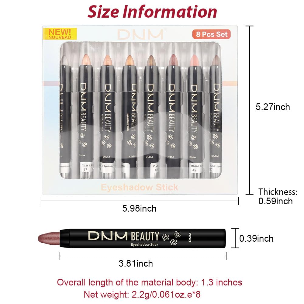 evpct 8Pcs Cream Eye Shadow Brightener Sticks Set for Eyes, Silver Champagne Golden Rose Sand Bronze Gold Orchid Pink Deep Mauve Shimmer Matte Pencil Eye shadow Crayon Applicator Stick Palette Makeup