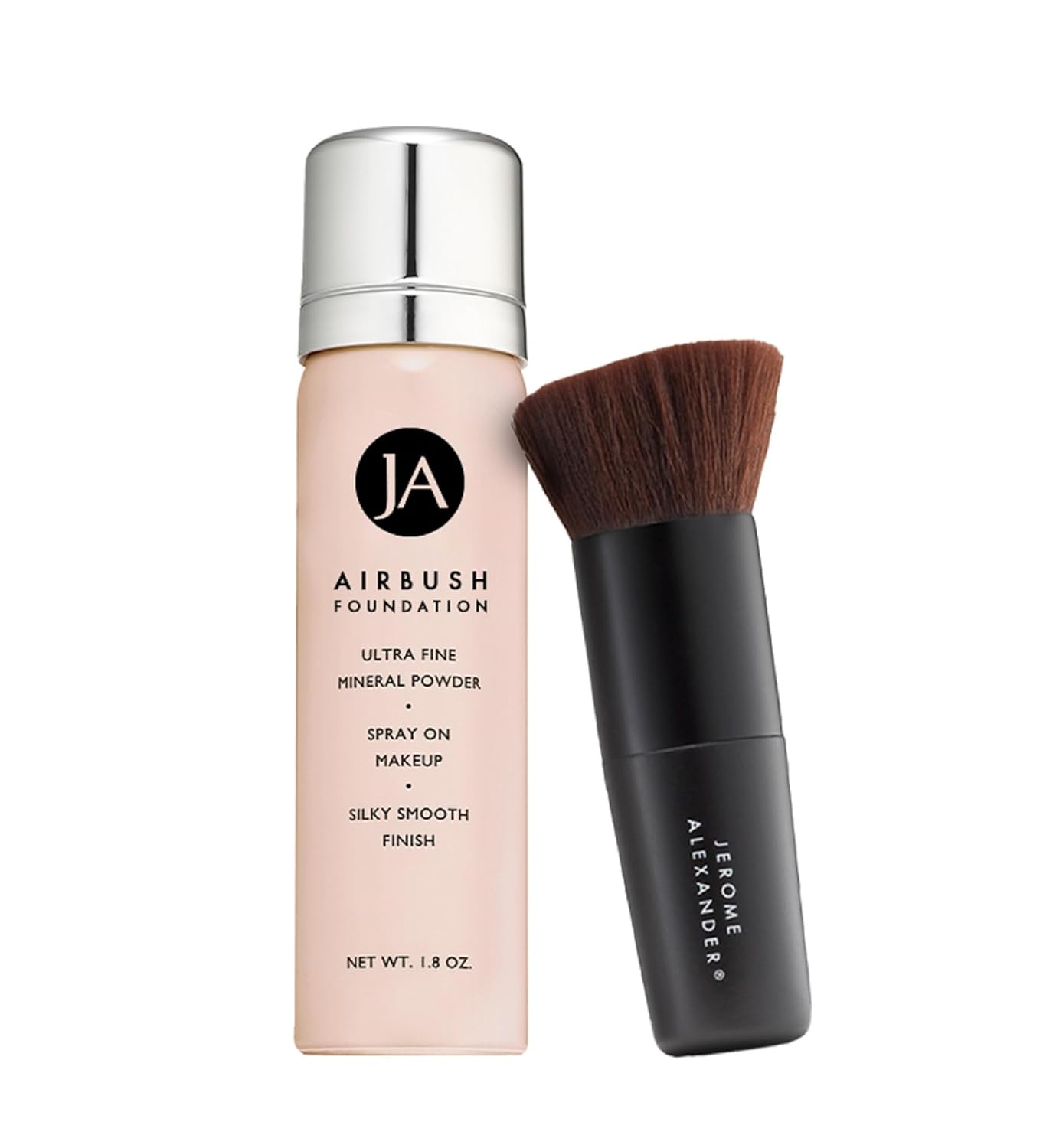 MagicMinerals AirBrush Foundation by Jerome Alexander – 2pc Set with Airbrush Foundation and Kabuki Brush - Spray Makeup with Anti-aging Ingredients for Smooth Radiant Skin - Light Medium