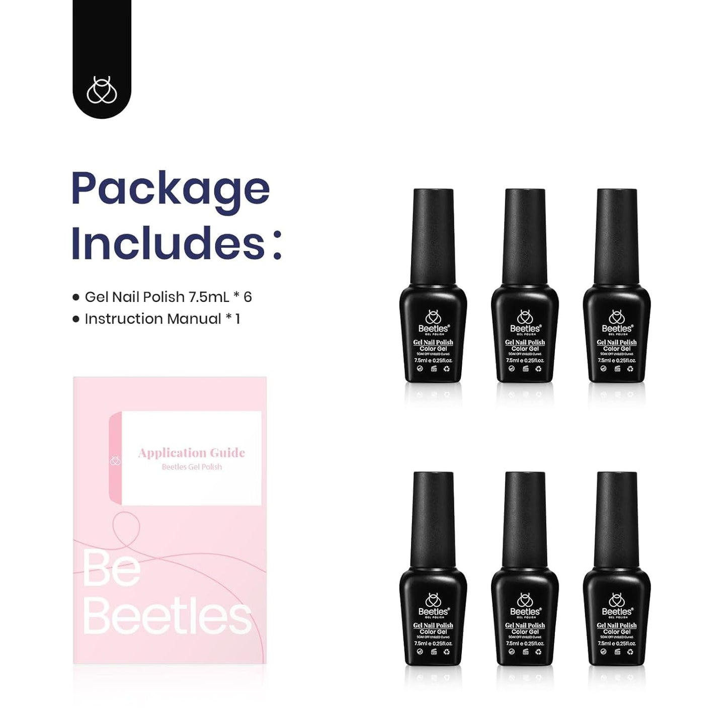 Beetles Blue Gel Polish Set, 6 Colors Glitter Dark Blue Sliver Gel Nail Polish Nail Art Design for Manicure Lovers DIY at Home