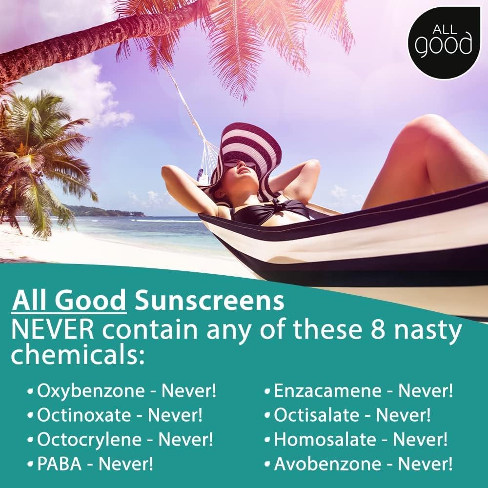 All Good Sunscreen - Sport Mineral Sunscreen Lotion, Reef Friendly, SPF 30+ for Face & Body, Water & Sweat Resistant (3 oz)