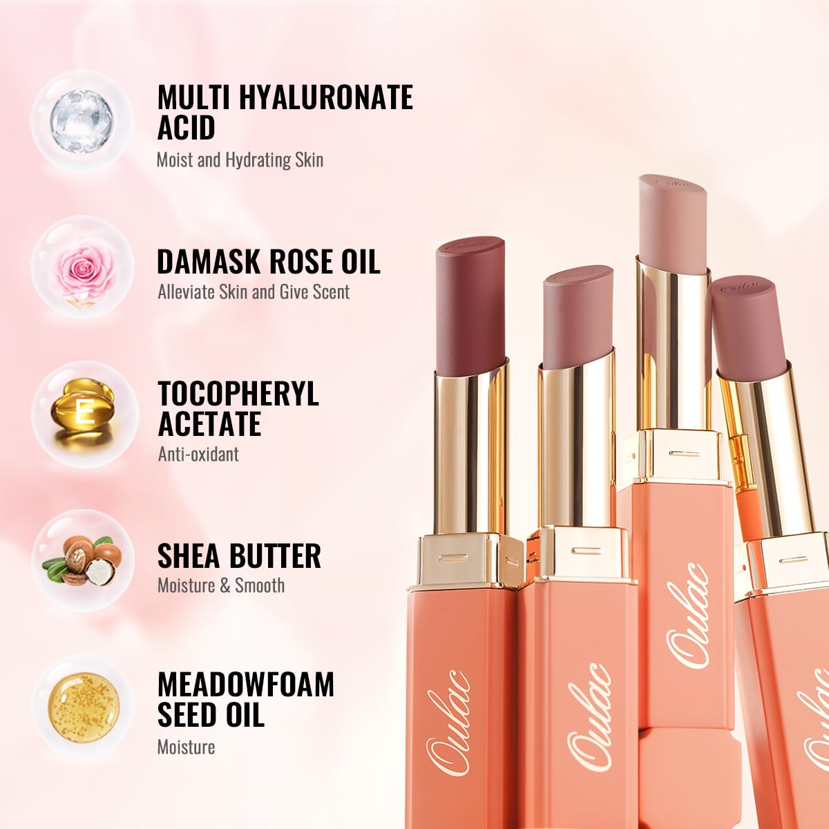 Oulac Color Rich Satin Lipstick - Burgundy Red Full Coverage Lip Color, Creamy Silky-Smooth, Moisturizing, Satin Matte Finish, Infused With Shea Butter, Vegan & Clean Beauty, 4g, SG13 Burgundy