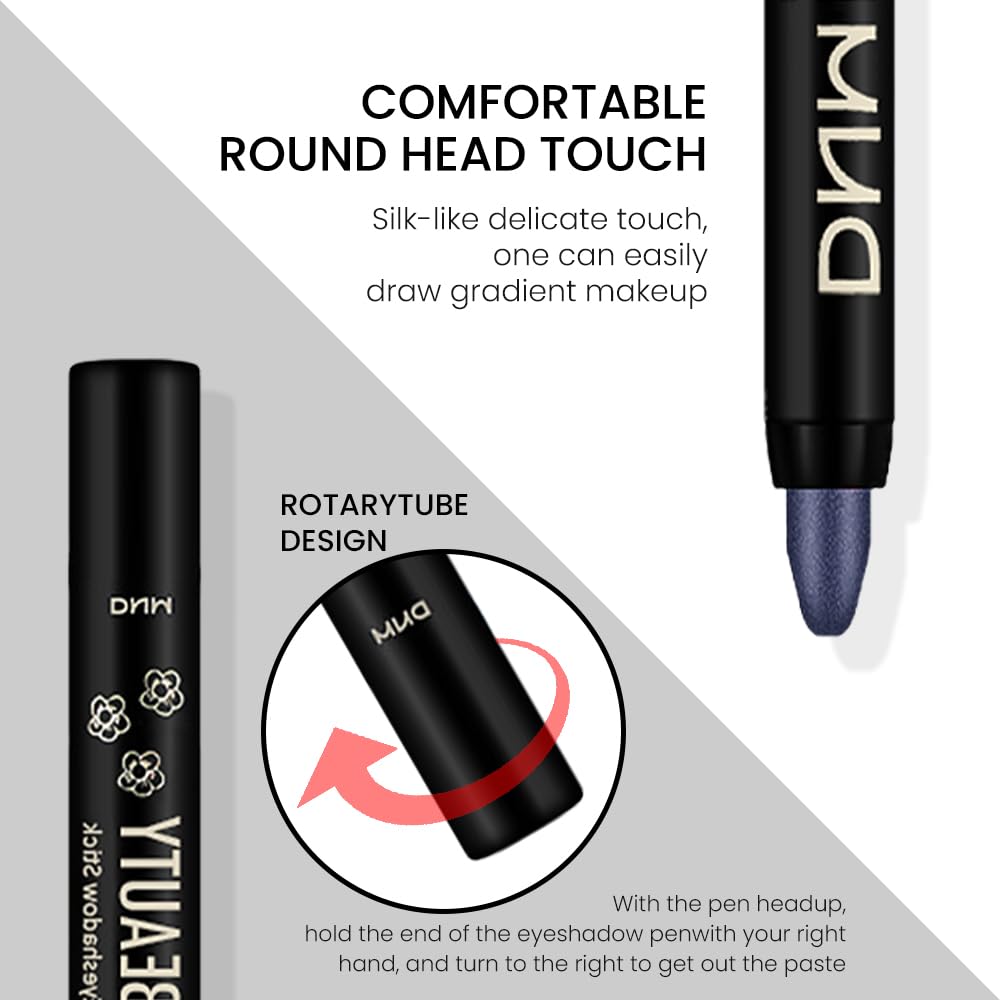 evpct Midnight Blue Shimmer Cream Eye Shadow Brightener Sticks Set for Eyes, Blue Shimmery Matte Pencil Eye shadow Applicator Stick Pen Palette Makeup Waterproof sombras en crema para ojos 31#